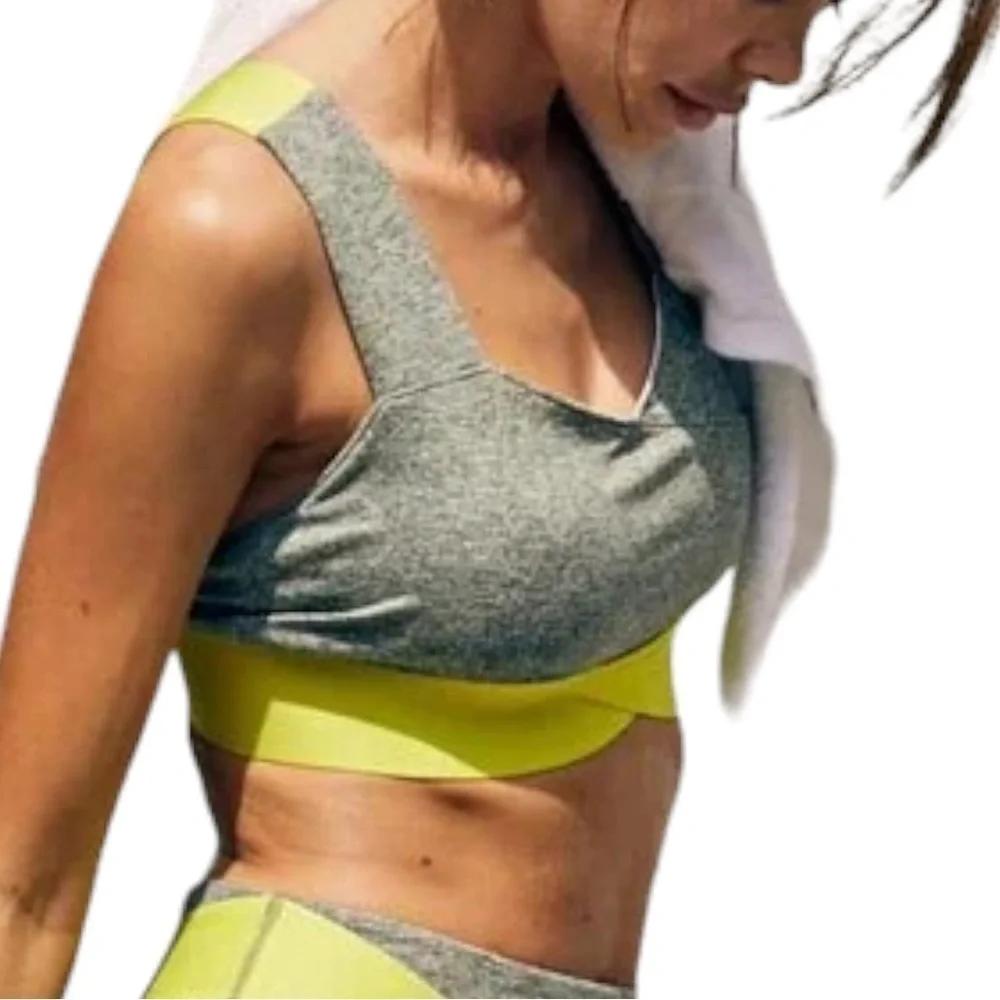 𝅺free People Movement Just Breathe Colorblock Bra / Heather Olive - Picture 2 of 4